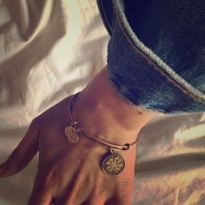 Alex and Ani brass charm bracelet clover made USA